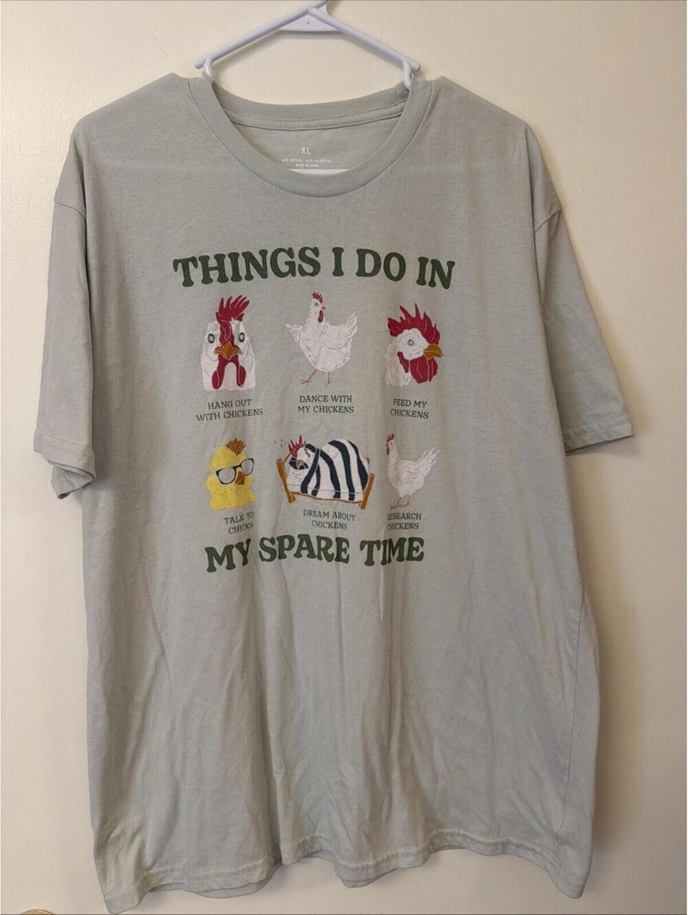 Women's Short Sleeve Funny Chicken T Shirt Size XL Light Green